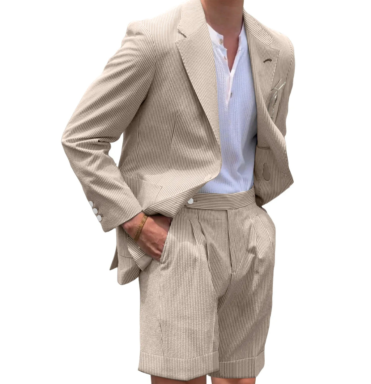 BRIAN™ | Men's Striped Seersucker Blazer and Shorts Two-Piece Suit