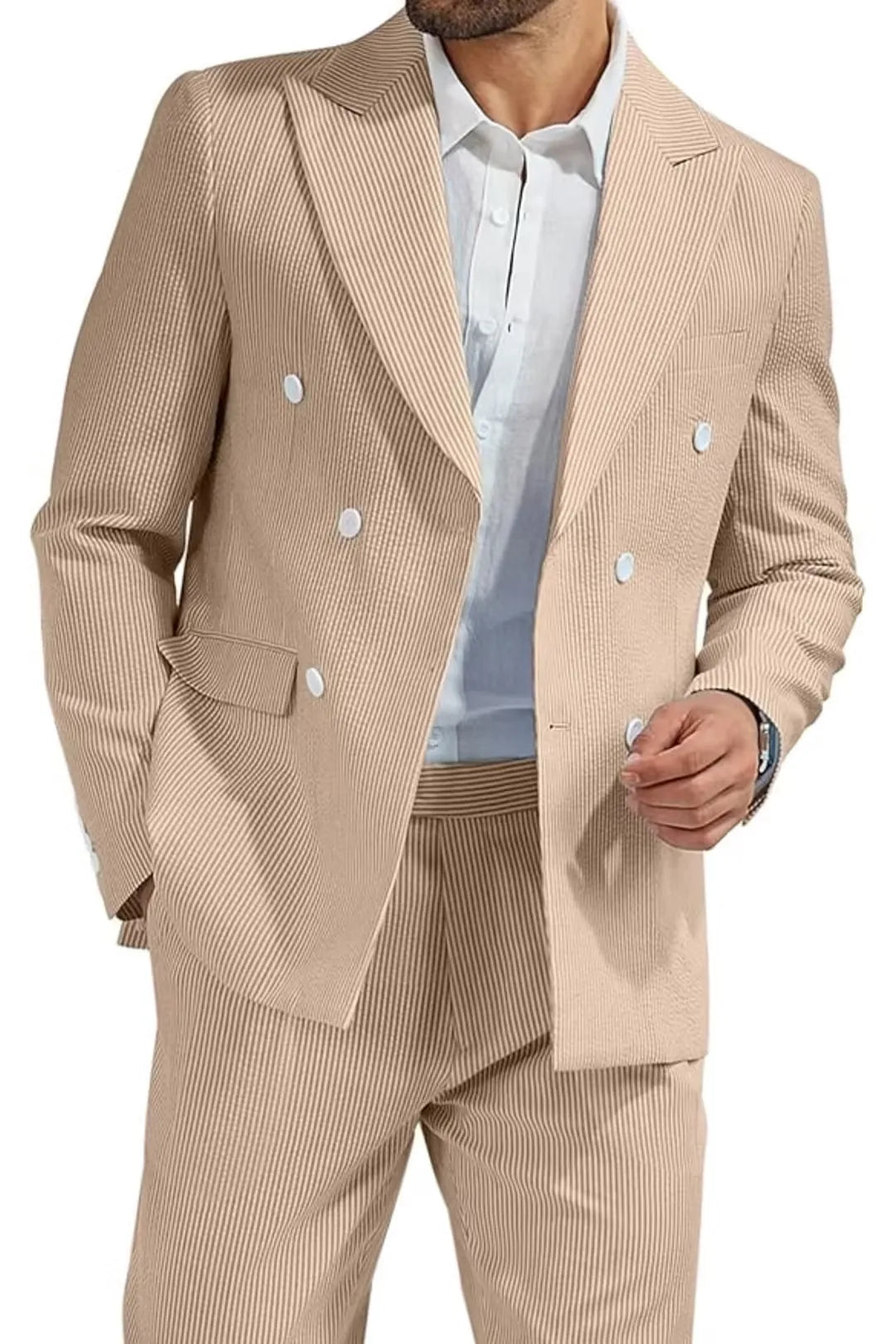 BRIAN™ | Men's Double-Breasted Seersucker 2-Piece Suit
