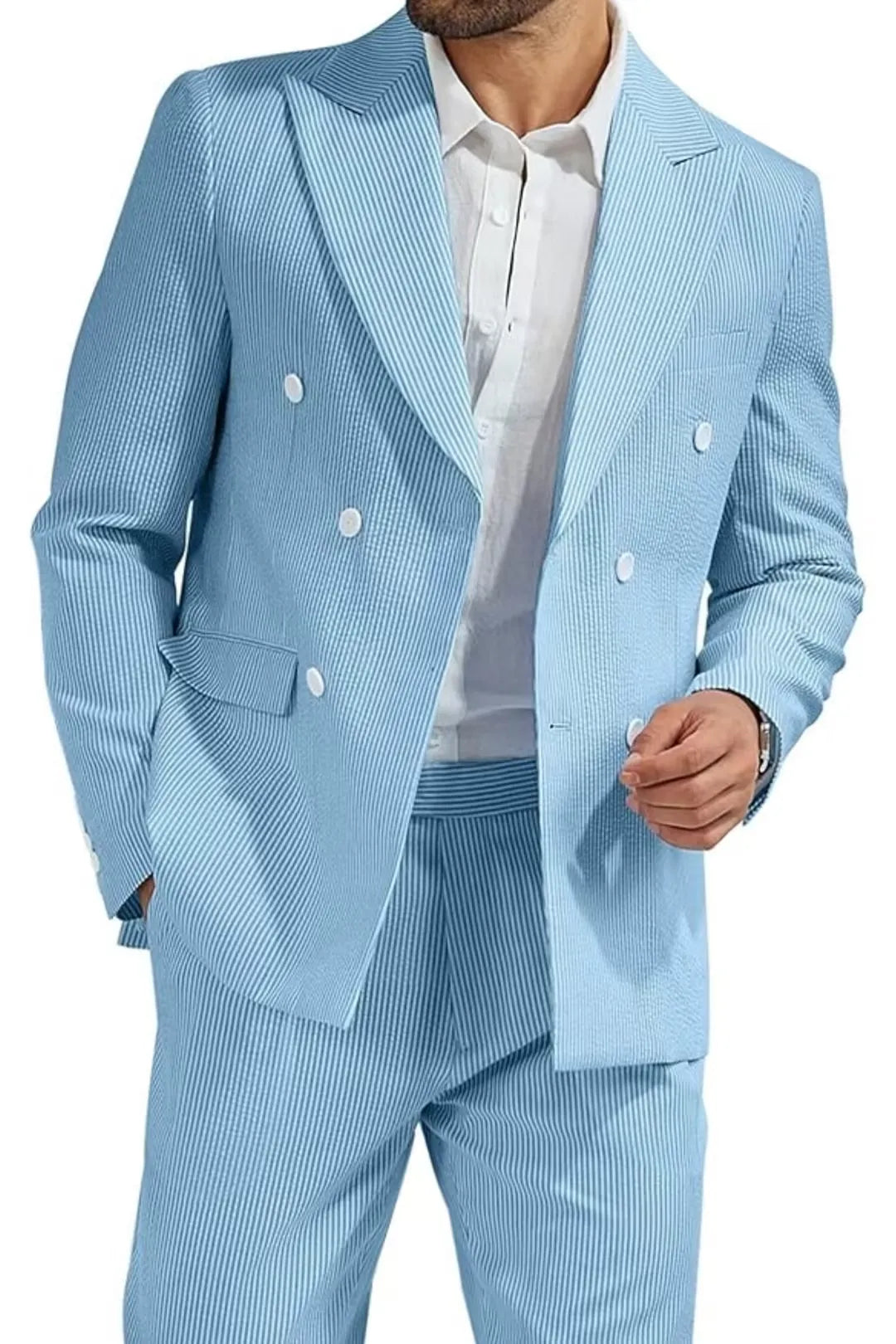 BRIAN™ | Men's Double-Breasted Seersucker 2-Piece Suit