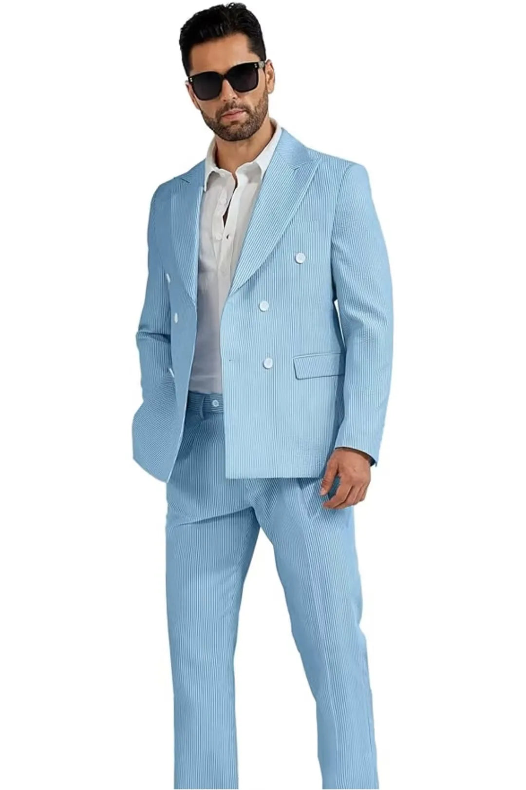 BRIAN™ | Men's Double-Breasted Seersucker 2-Piece Suit
