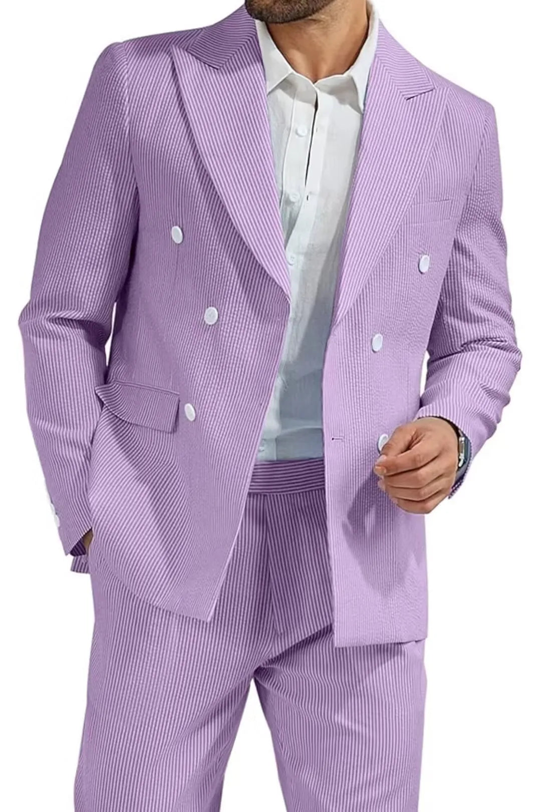 BRIAN™ | Men's Double-Breasted Seersucker 2-Piece Suit