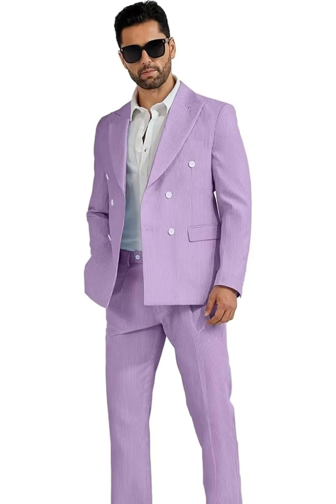 BRIAN™ | Men's Double-Breasted Seersucker 2-Piece Suit
