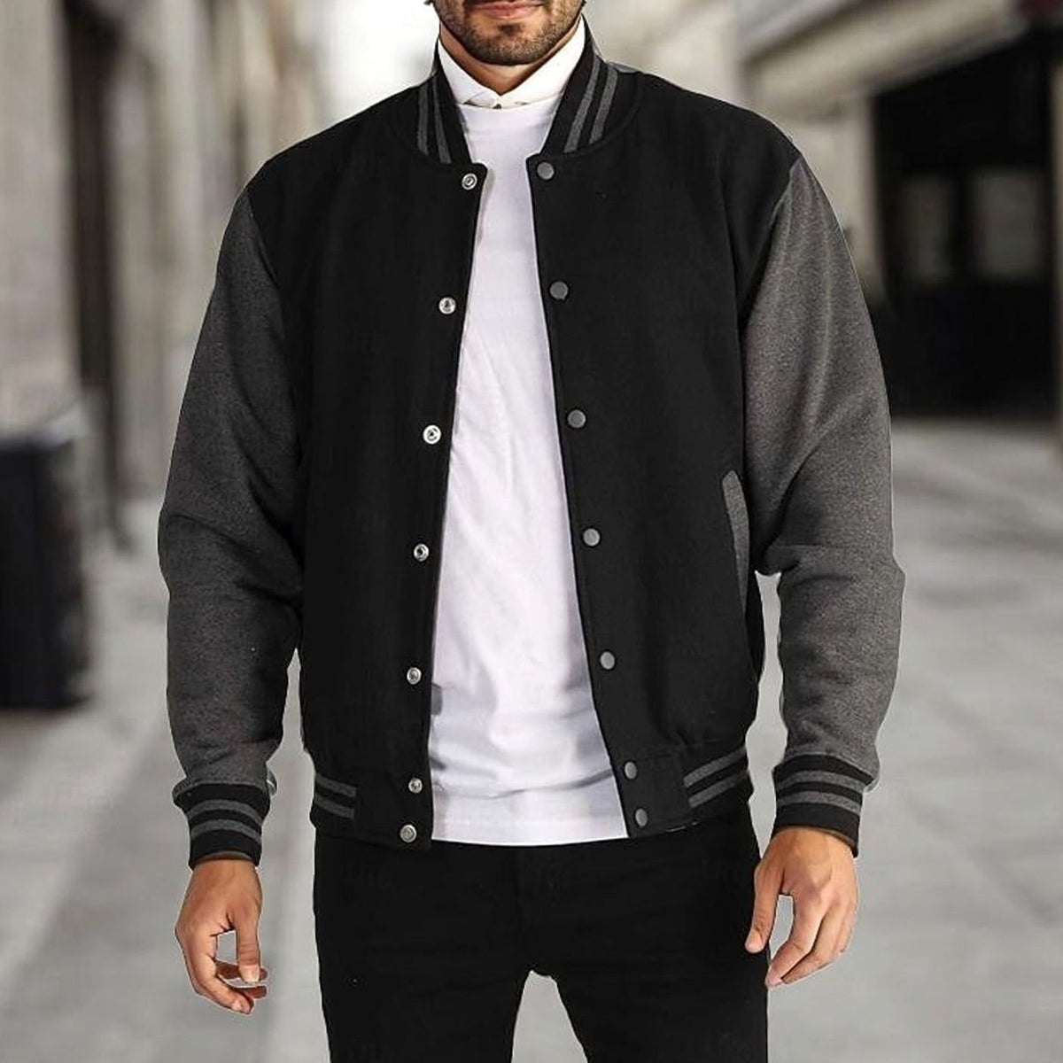 BRIAN™ | Classic Varsity Bomber Jacket with Ribbed Trim and Snap Buttons