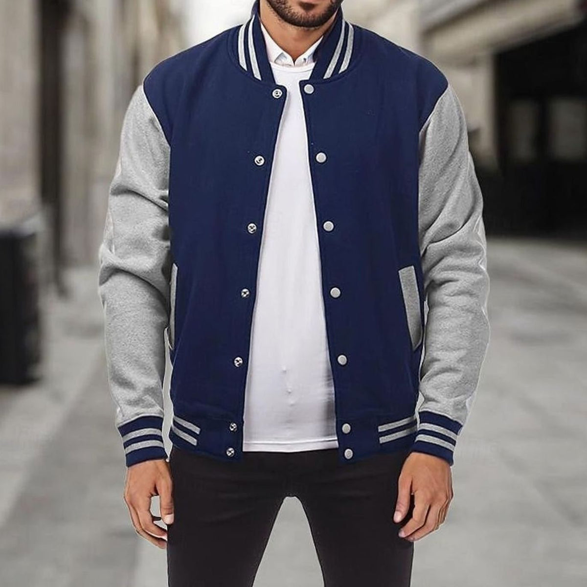 BRIAN™ | Classic Varsity Bomber Jacket with Ribbed Trim and Snap Buttons