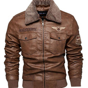 BRIAN™ | Faux Leather Sherpa-Collar Aviator Bomber Jacket