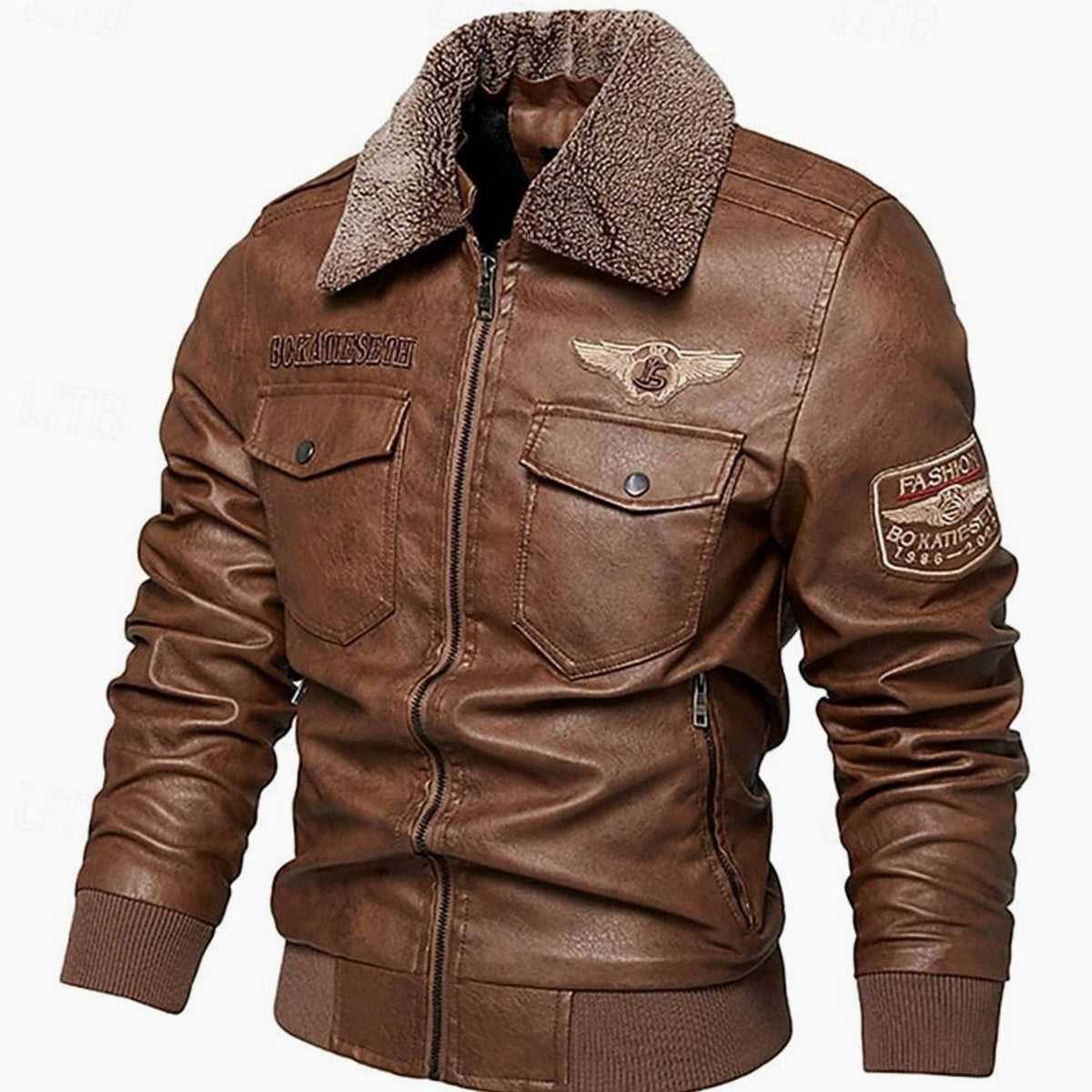 BRIAN™ | Faux Leather Sherpa-Collar Aviator Bomber Jacket