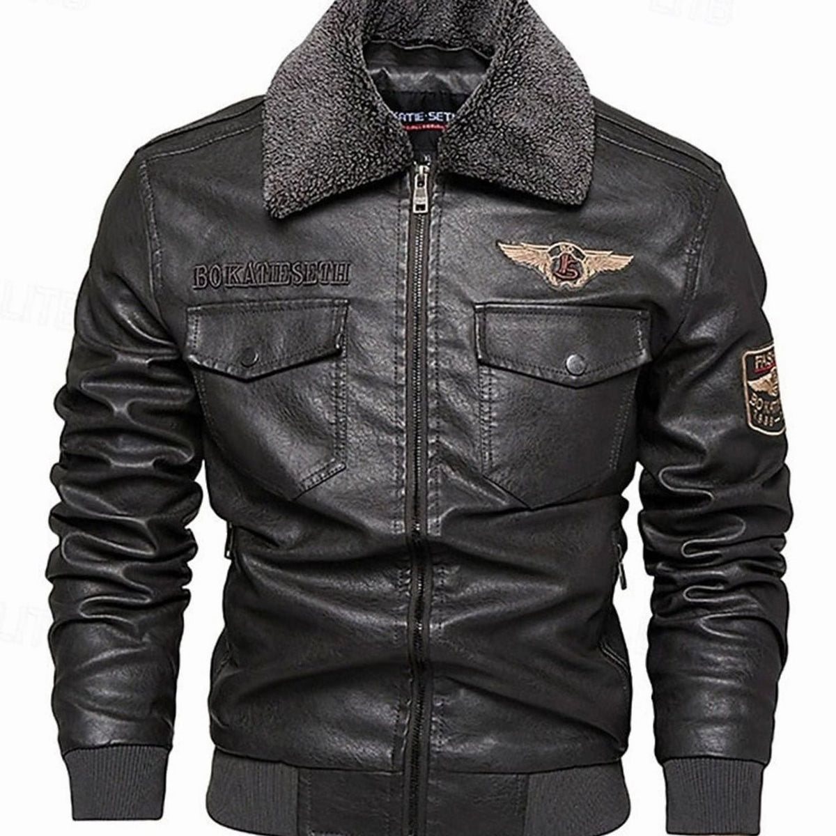 BRIAN™ | Faux Leather Sherpa-Collar Aviator Bomber Jacket