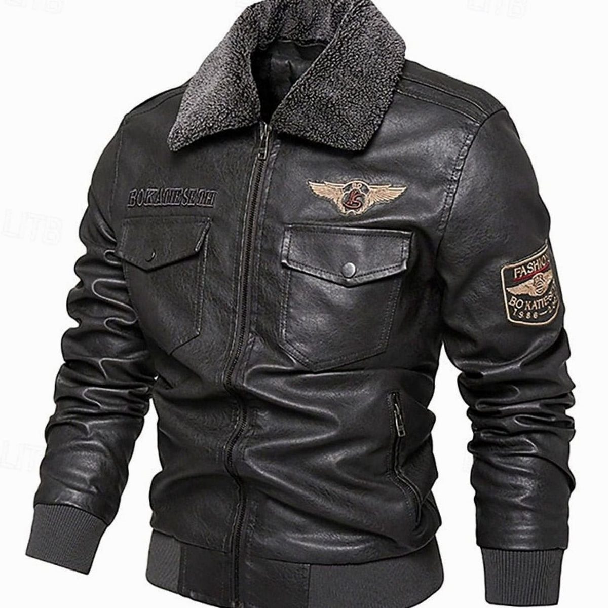 BRIAN™ | Faux Leather Sherpa-Collar Aviator Bomber Jacket
