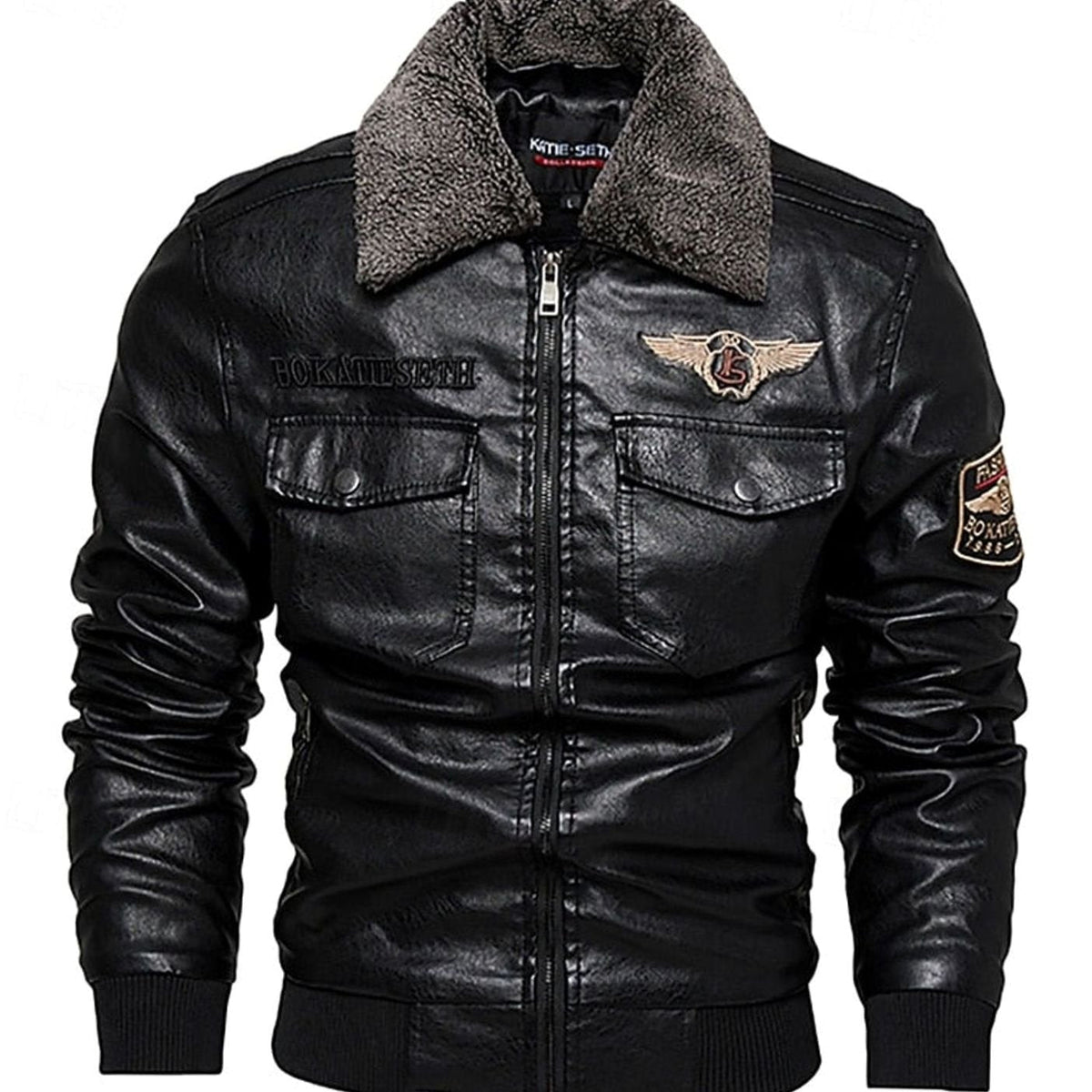 BRIAN™ | Faux Leather Sherpa-Collar Aviator Bomber Jacket