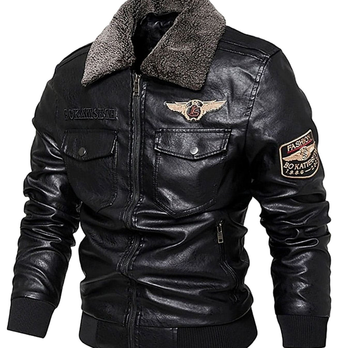 BRIAN™ | Faux Leather Sherpa-Collar Aviator Bomber Jacket