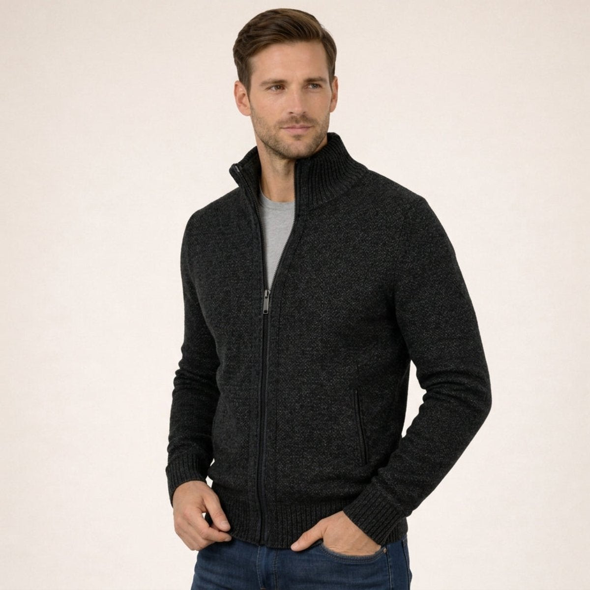 BRIAN™ | Merino Wool Half-Zip High-Neck Sweater