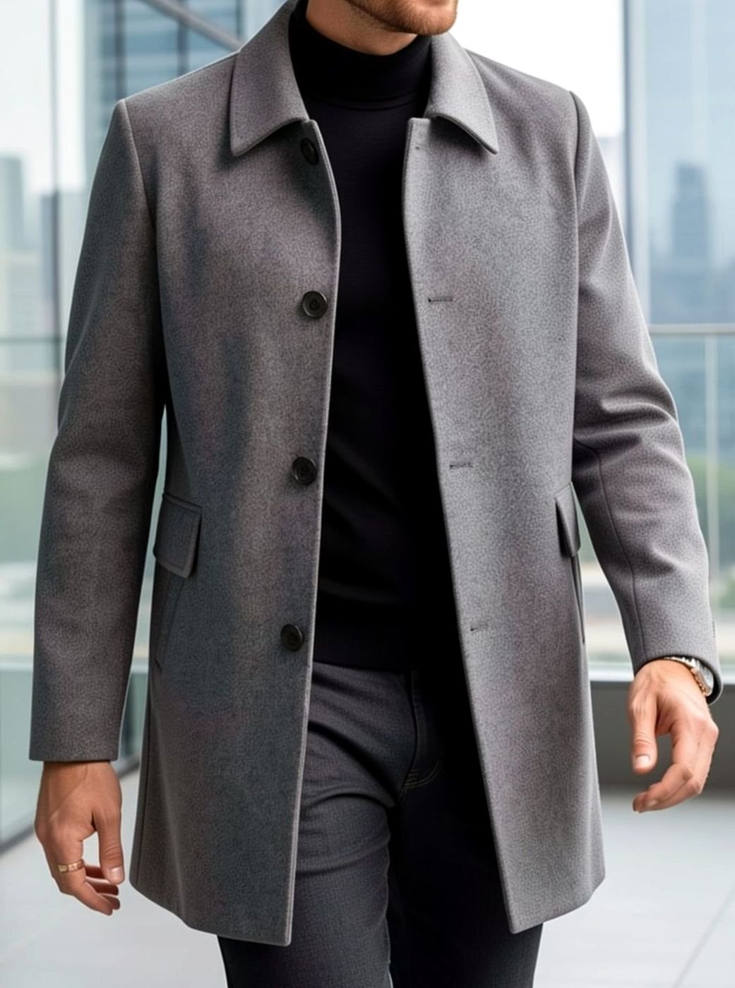 BRIAN™ | Single-Breasted Wool Overcoat with Classic Collar