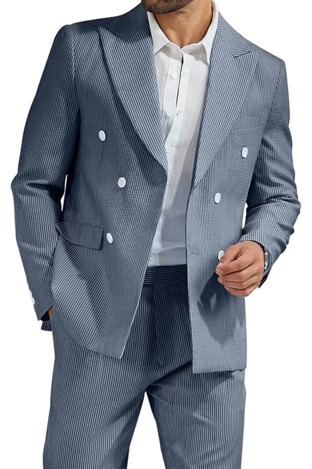 BRIAN™ | Men's Double-Breasted Seersucker 2-Piece Suit