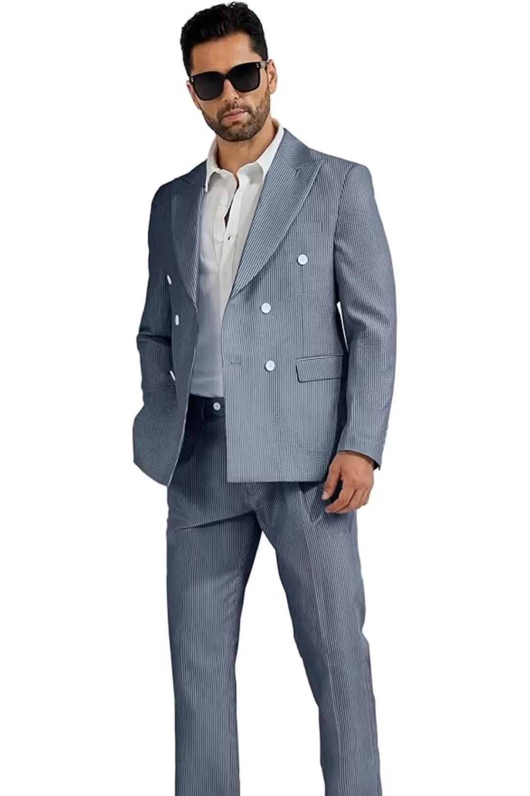 BRIAN™ | Men's Double-Breasted Seersucker 2-Piece Suit