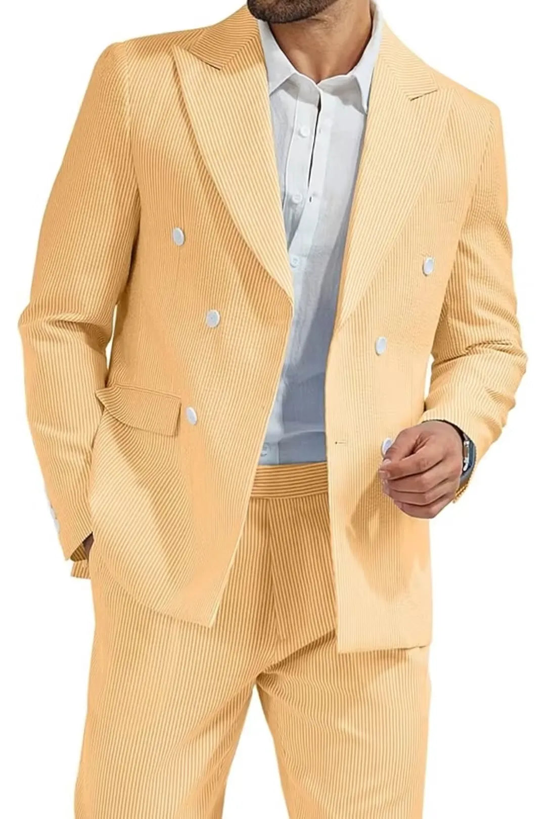 BRIAN™ | Men's Double-Breasted Seersucker 2-Piece Suit