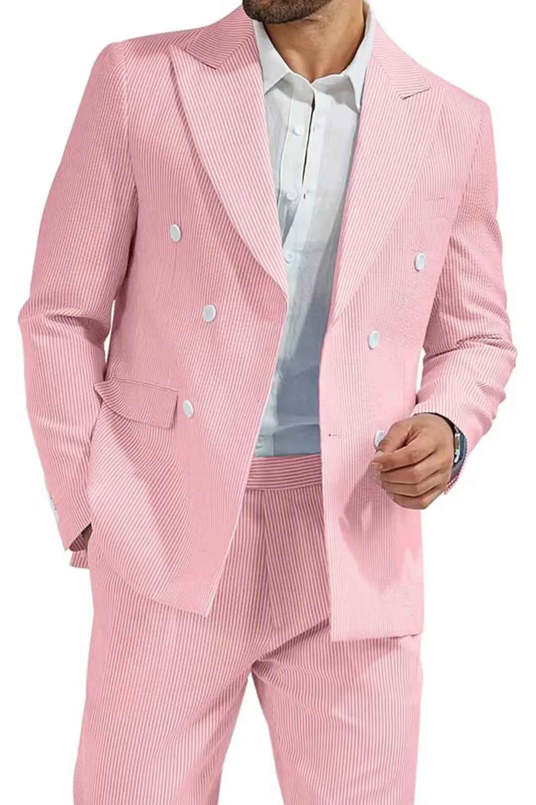 BRIAN™ | Men's Double-Breasted Seersucker 2-Piece Suit