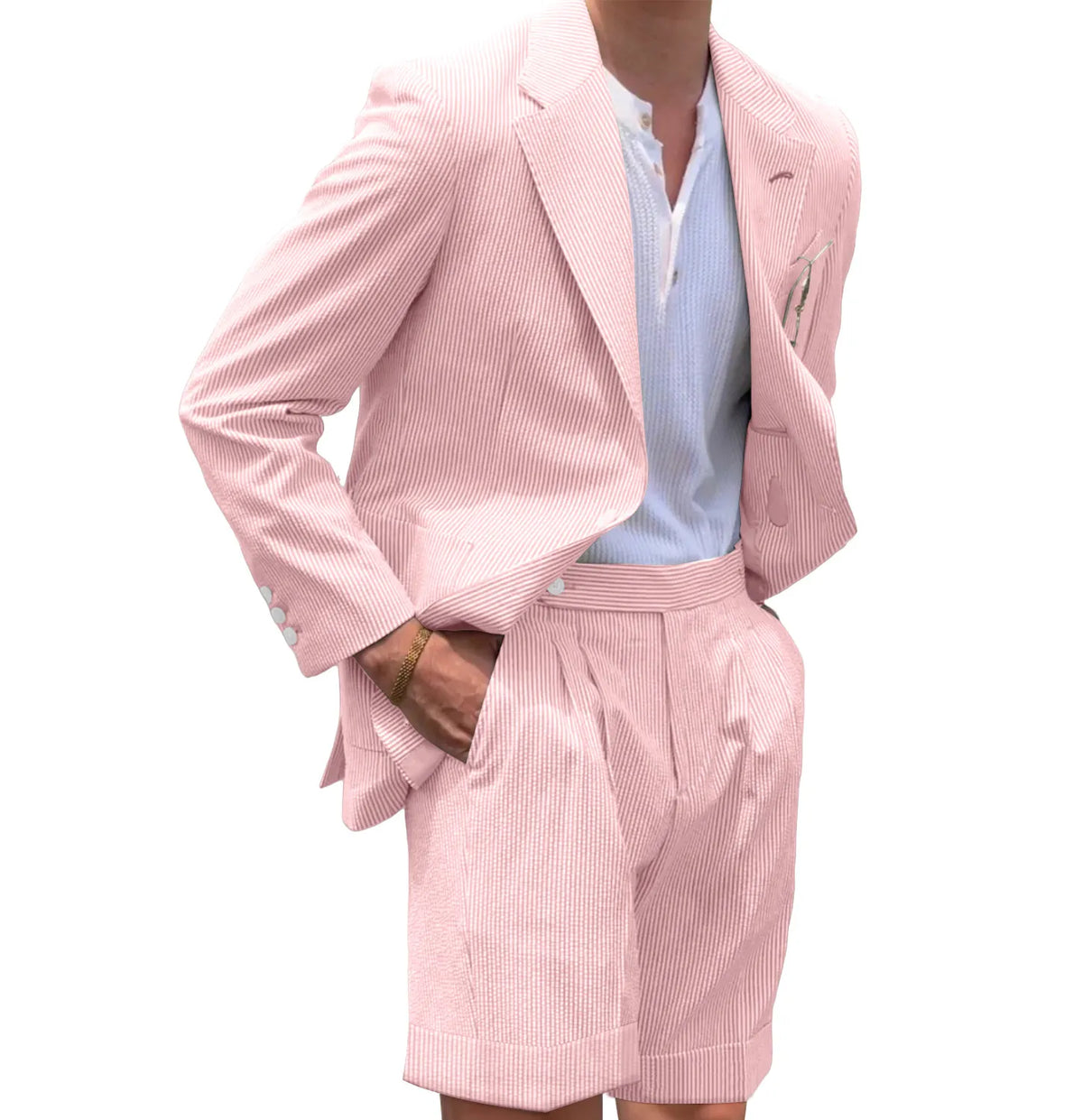BRIAN™ | Men's Striped Seersucker Blazer and Shorts Two-Piece Suit