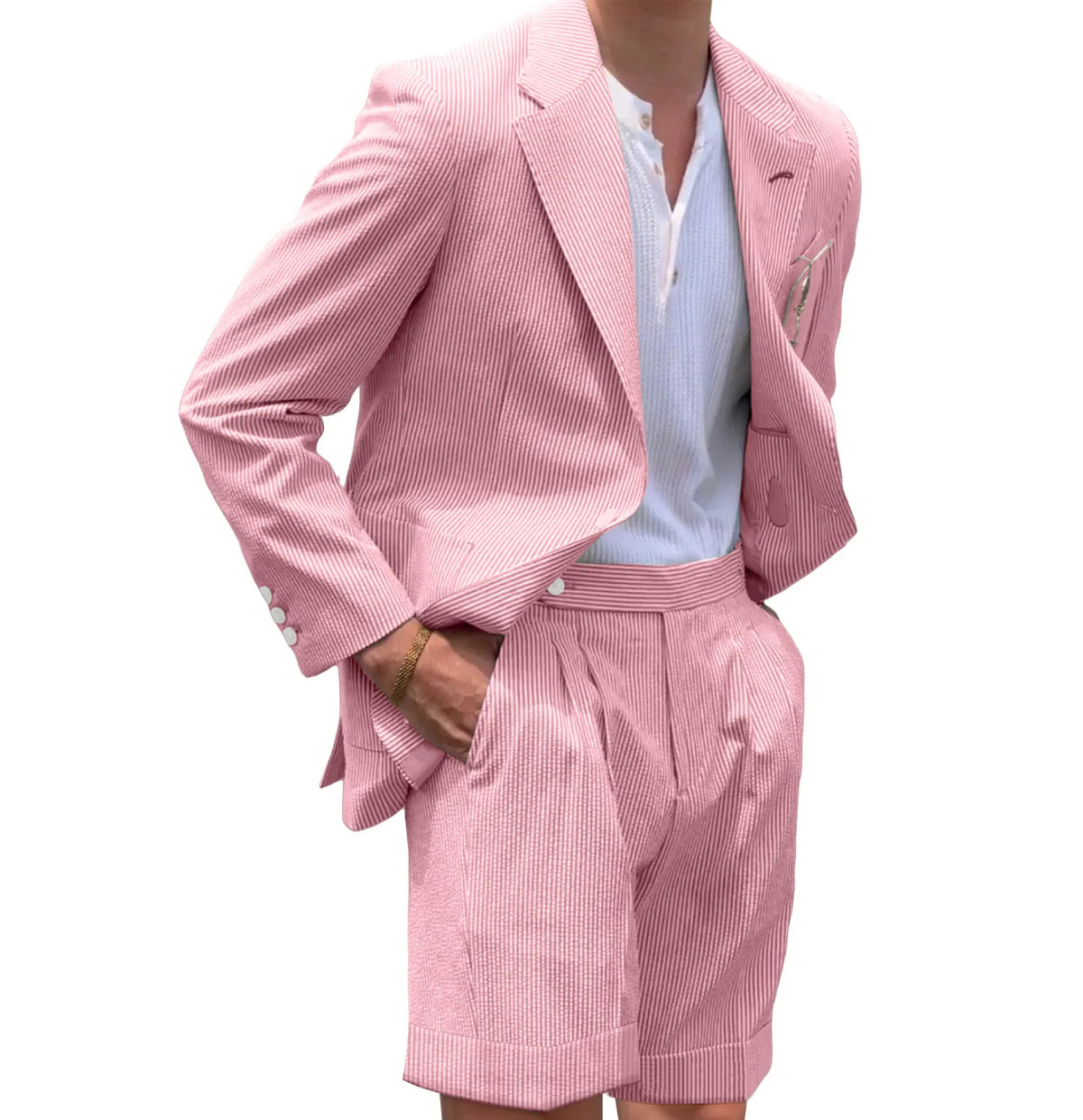 BRIAN™ | Men's Striped Seersucker Blazer and Shorts Two-Piece Suit