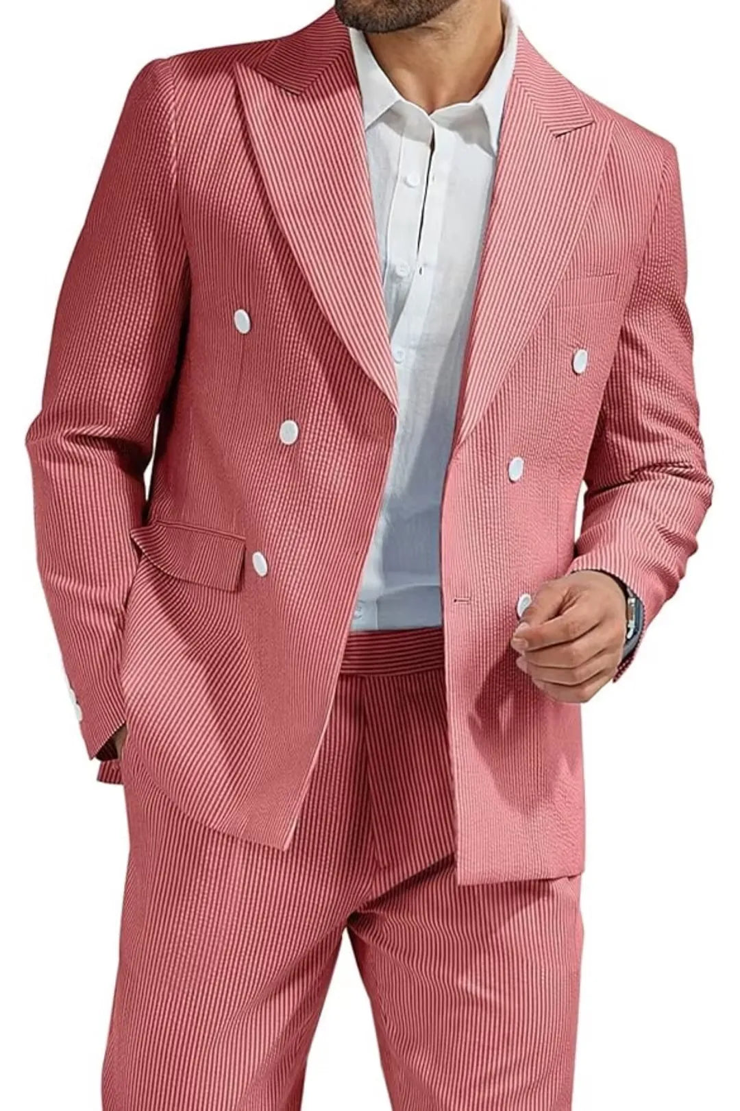 BRIAN™ | Men's Double-Breasted Seersucker 2-Piece Suit