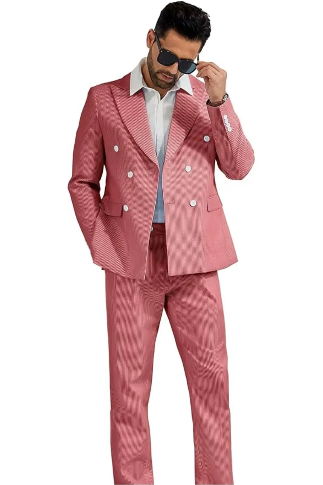BRIAN™ | Men's Double-Breasted Seersucker 2-Piece Suit