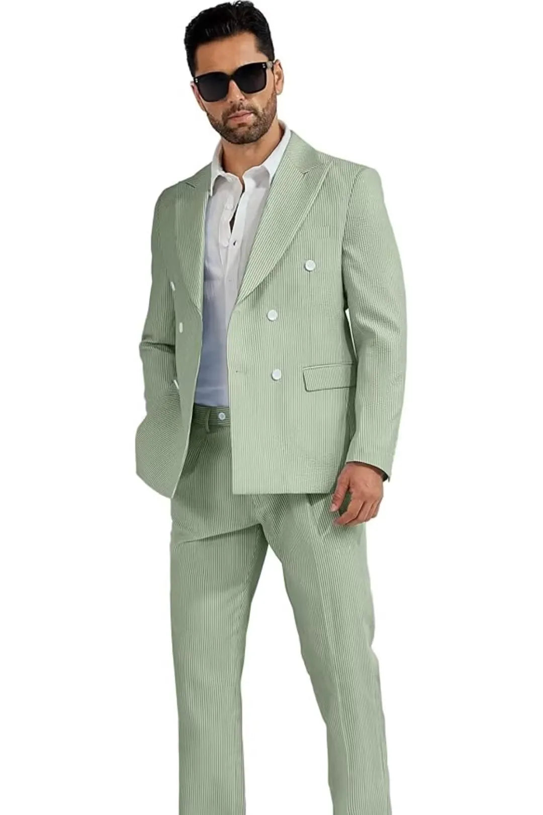 BRIAN™ | Men's Double-Breasted Seersucker 2-Piece Suit