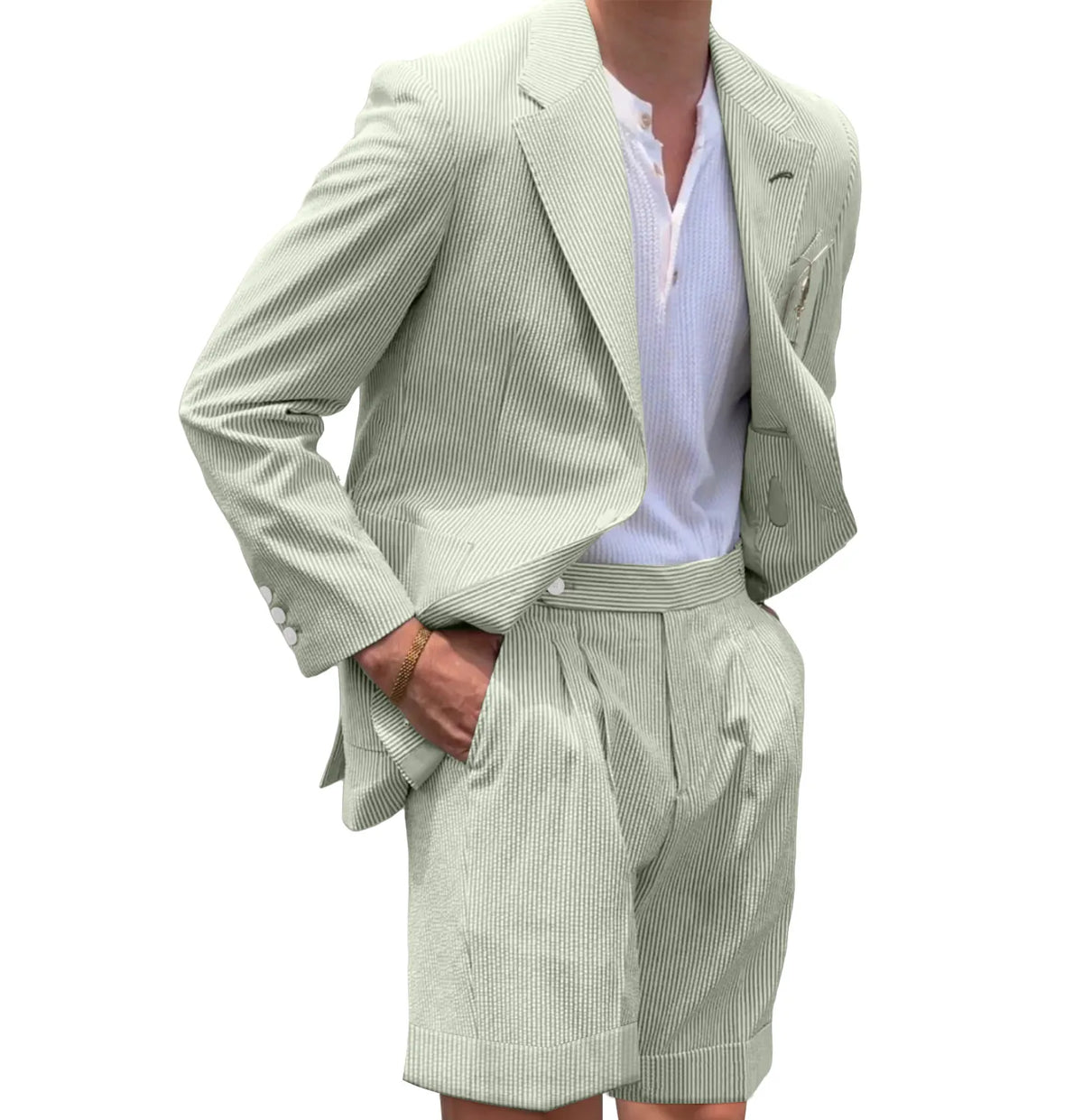 BRIAN™ | Men's Striped Seersucker Blazer and Shorts Two-Piece Suit