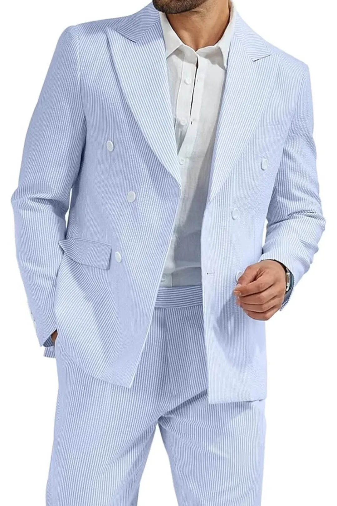 BRIAN™ | Men's Double-Breasted Seersucker 2-Piece Suit