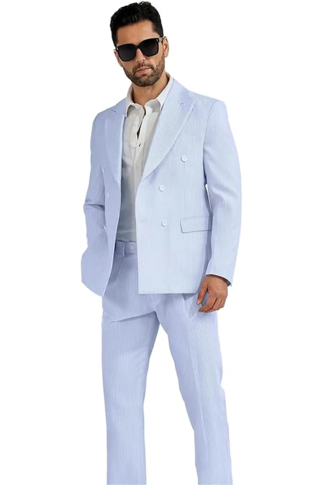 BRIAN™ | Men's Double-Breasted Seersucker 2-Piece Suit