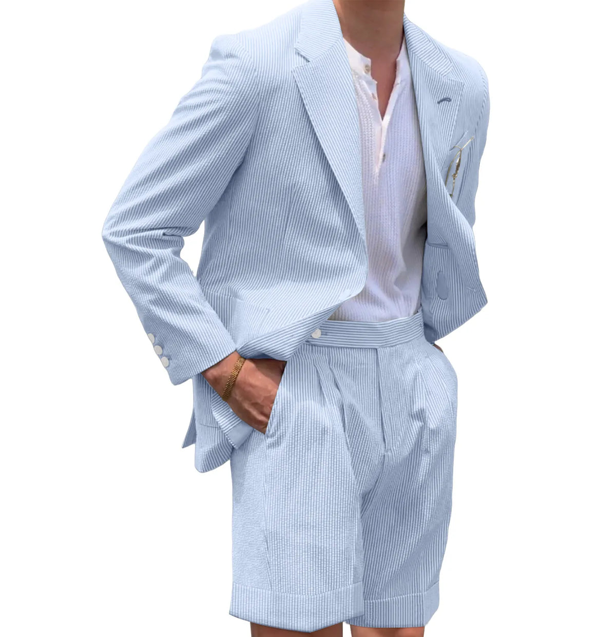 BRIAN™ | Men's Striped Seersucker Blazer and Shorts Two-Piece Suit