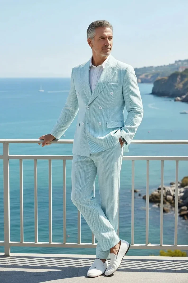 BRIAN™ | Men's Double-Breasted Seersucker Two-Piece Suit
