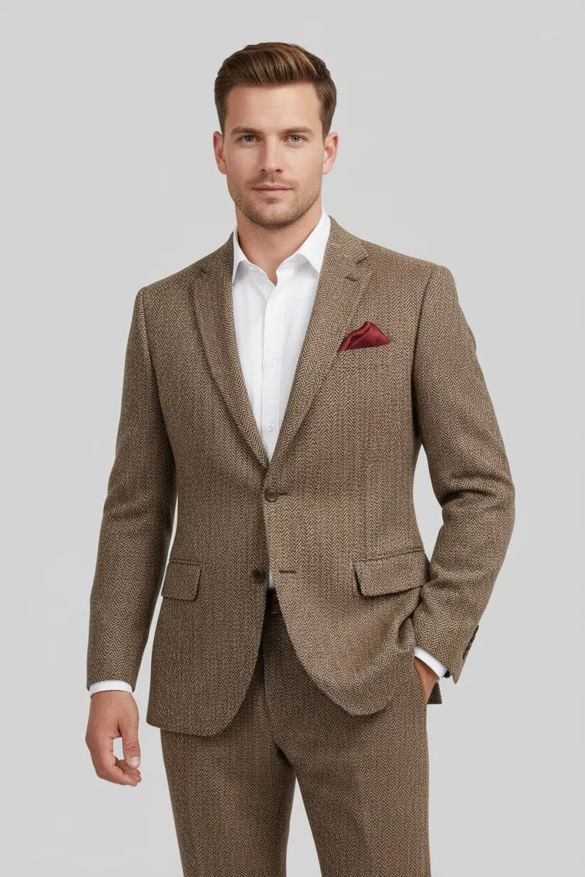 BRIAN™ | Men's Brown Herringbone 2-Piece Suit