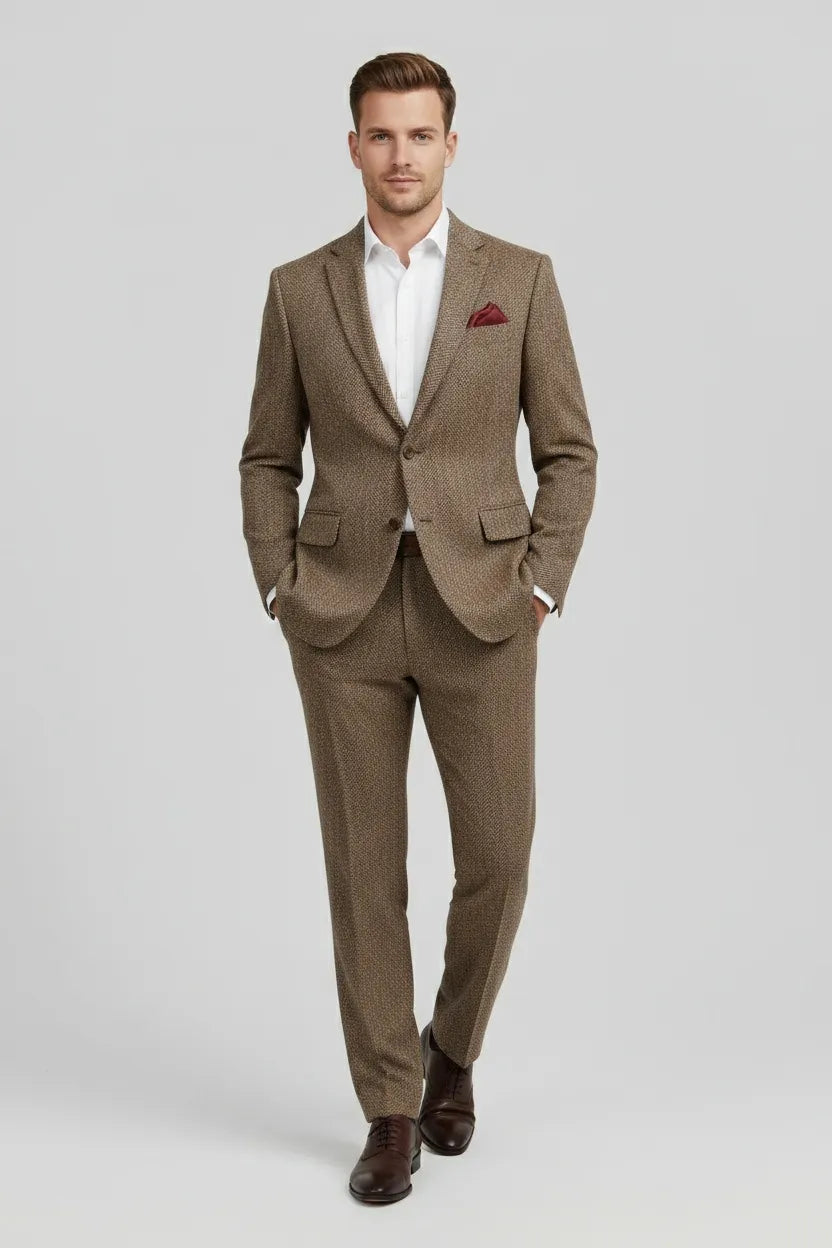 BRIAN™ | Men's Brown Herringbone 2-Piece Suit