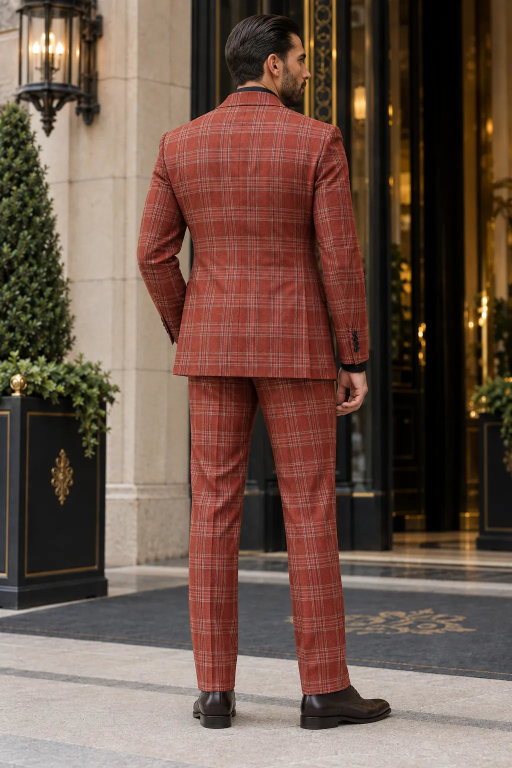 BRIAN™ | Men's Rust Brown Plaid Double-Breasted 2-Piece Suit
