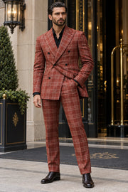 BRIAN™ | Men's Rust Brown Plaid Double-Breasted 2-Piece Suit