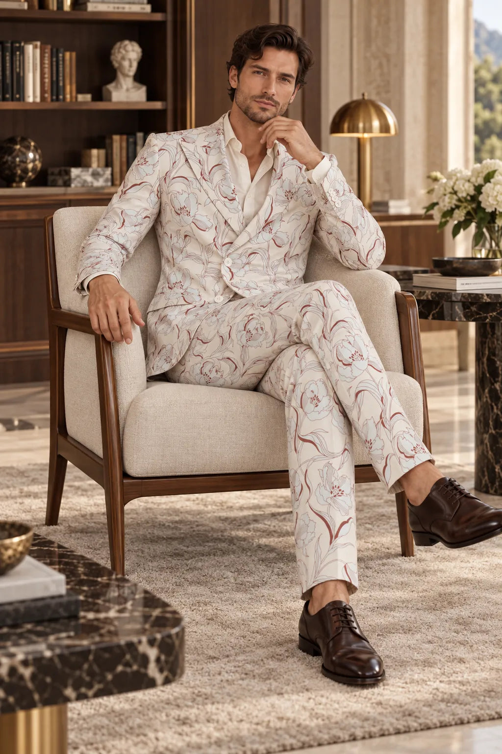 BRIAN™ | Ivory Floral Double-Breasted 2-Piece Suit