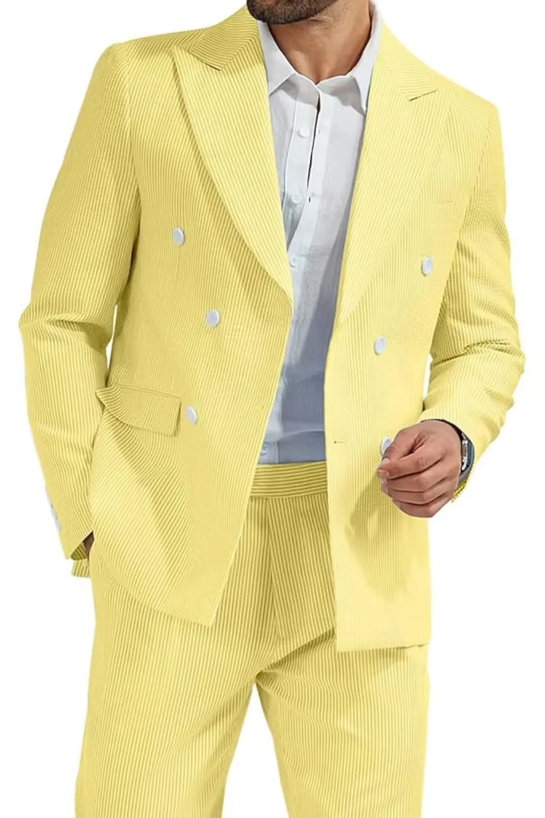 BRIAN™ | Men's Double-Breasted Seersucker 2-Piece Suit
